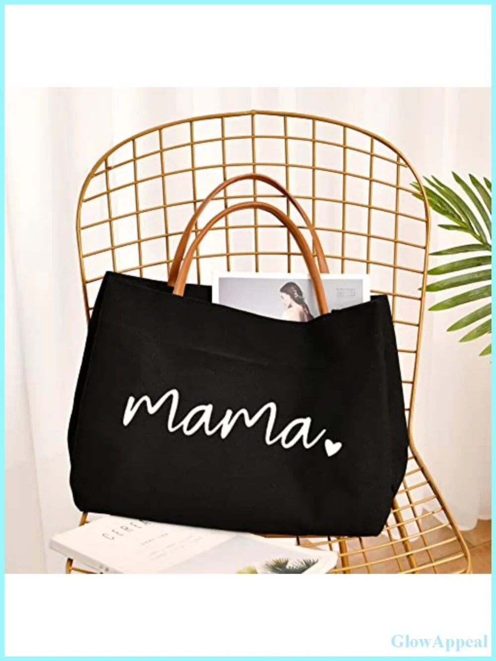 Canvas Mama Tote Bag with Snap Closure, Funny Mom Gift for Travel and Shopping